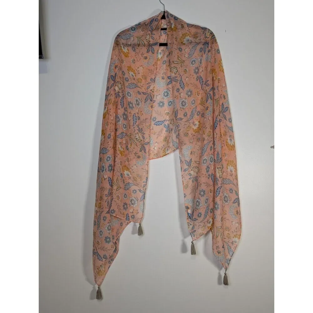 Mark & Hall Floral Tassel Scarf Boho Festival Wrap Pink Blue 70x28 Feminine